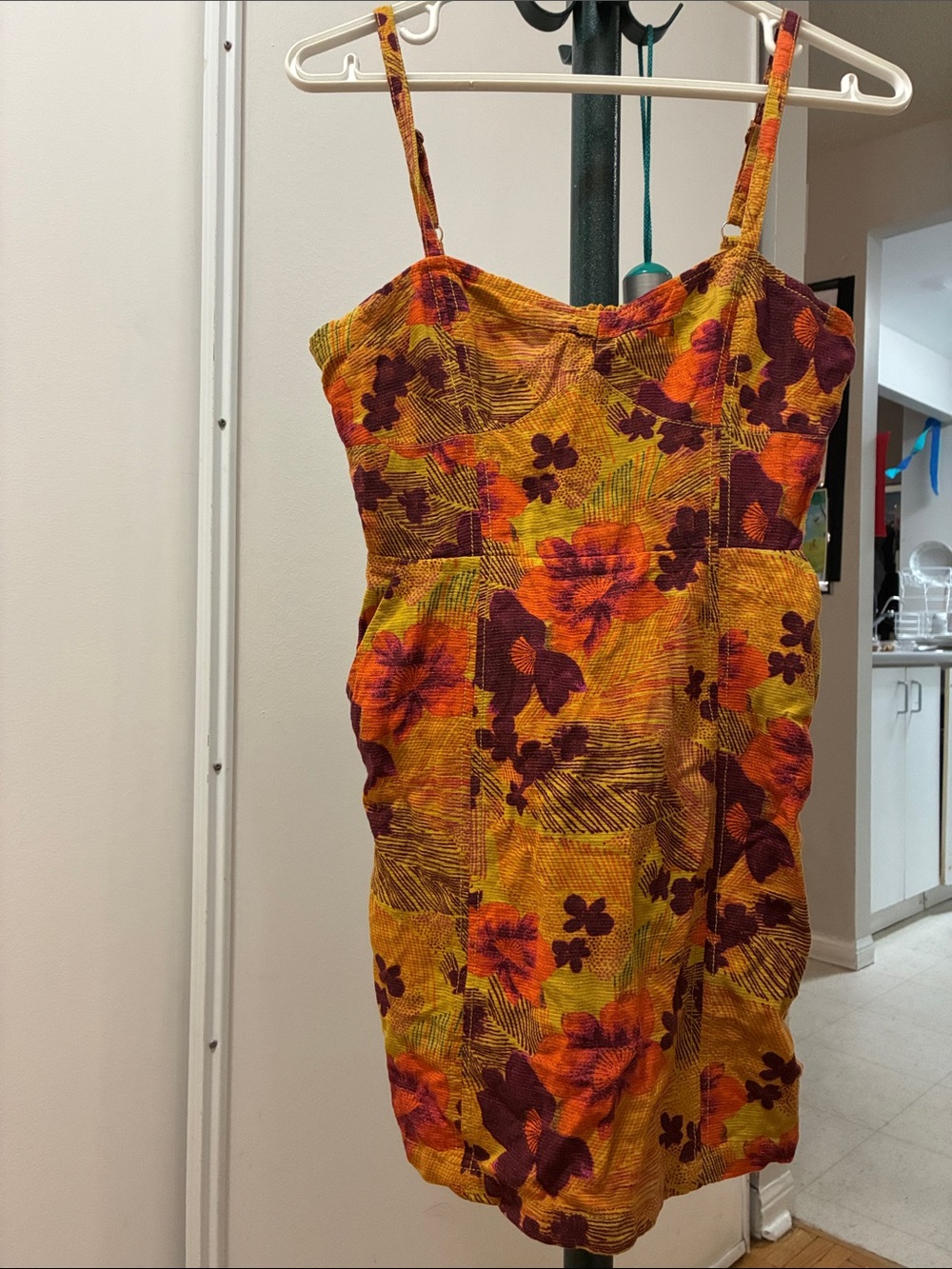 Urban Outfitters Yellow Floral Mini Dress with Orange & Purple Flowers